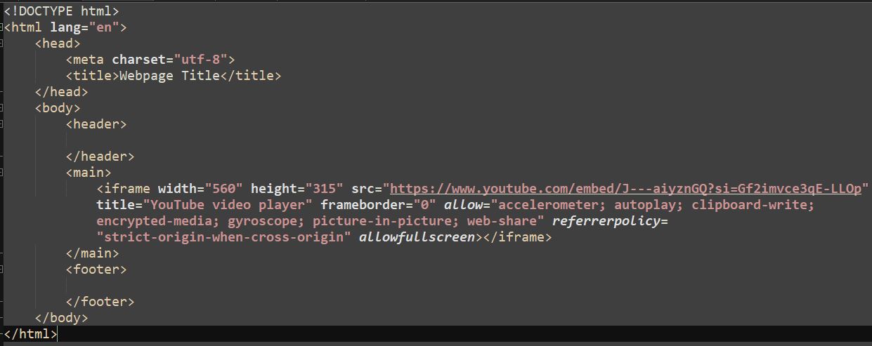 YouTube IFrame tag in code