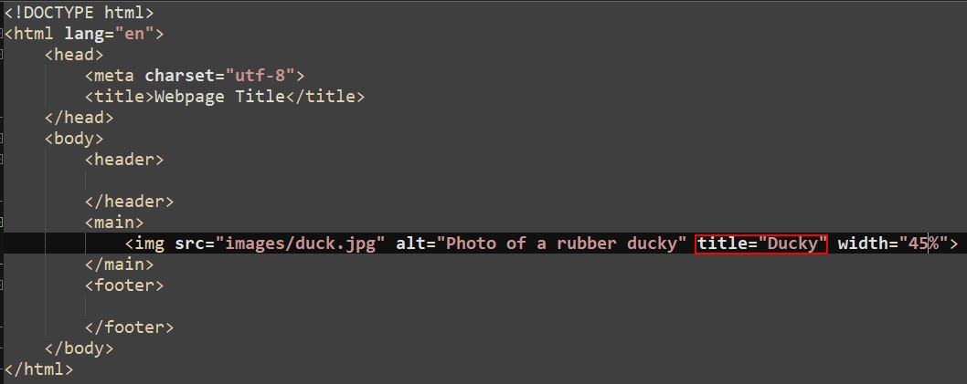 title tag showcase with alt property highlighted